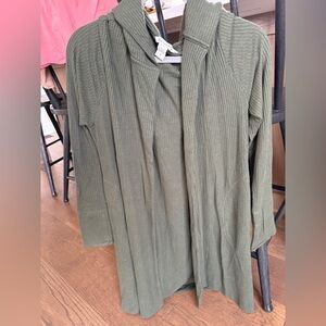 Athleta Olive Ribbed Hooded Cardigan